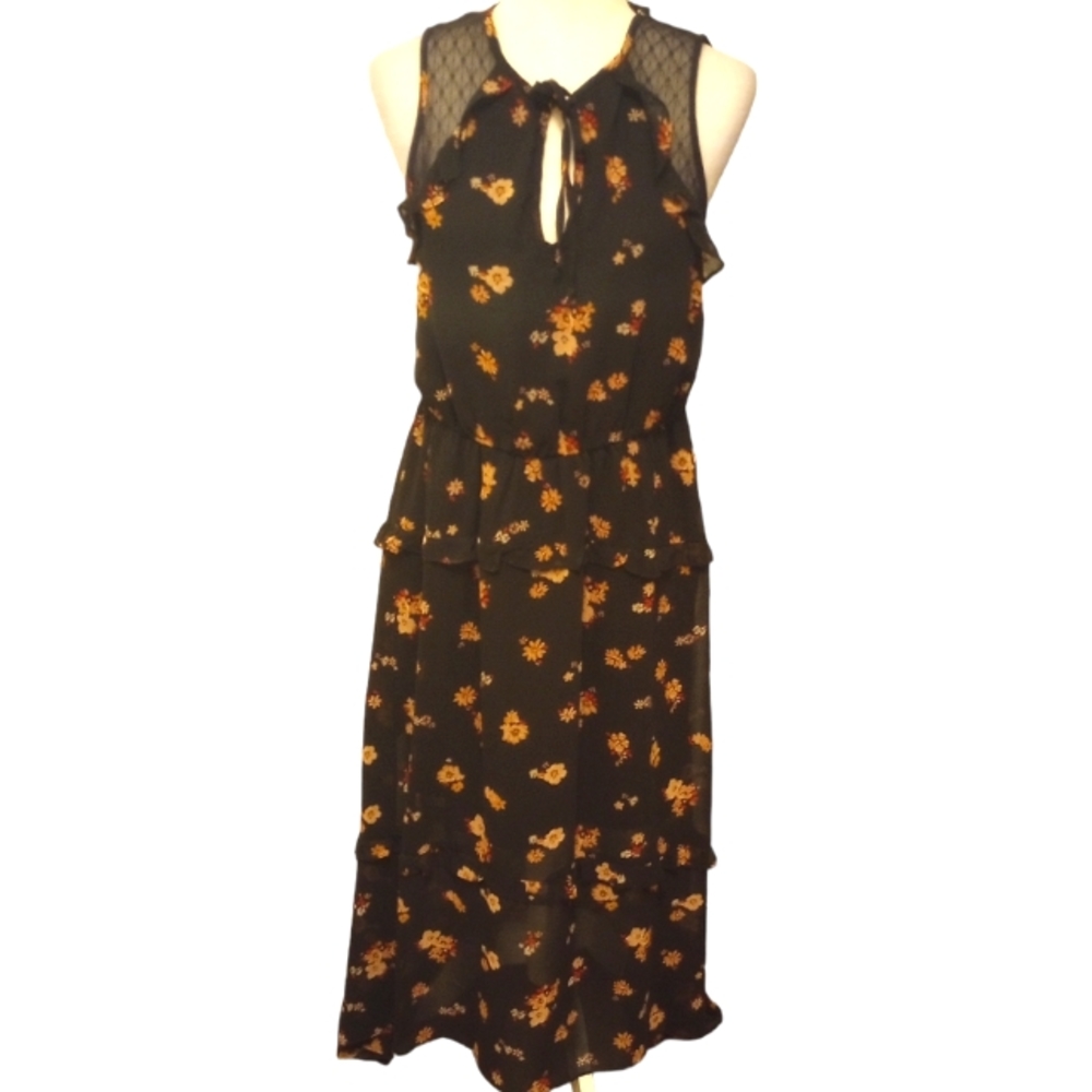 Xhilaration maxi dress; sleeveless, black floral high low. Medium